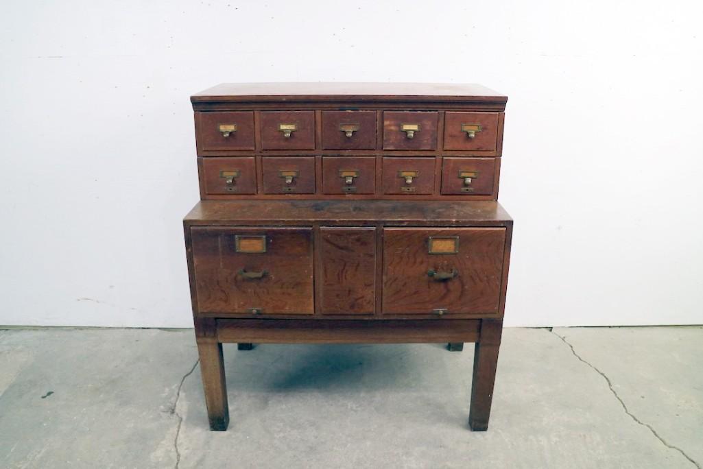 Antique Oak Card Catalog  Library File,Multi Drawer (1 of 8)
