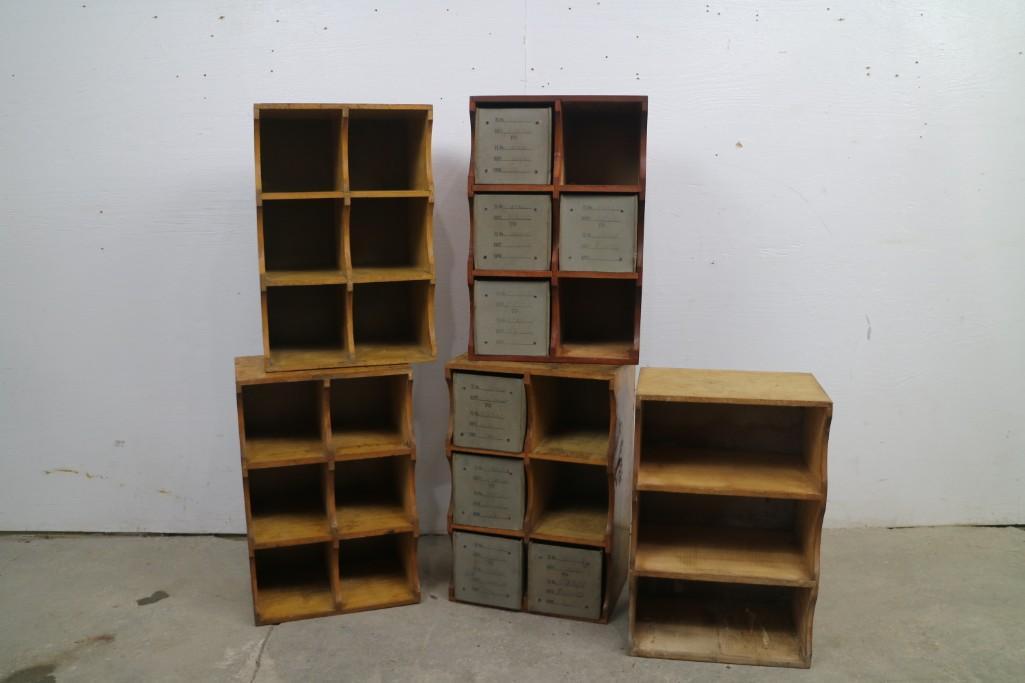 Lot of 5 Wooden Apothecary Cubbies, Drug Store Storage (1 of 5)