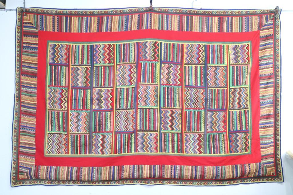 HUGE Vibrant Handmade Quilt, Folk Art, Machine Sewn (1 of 10)