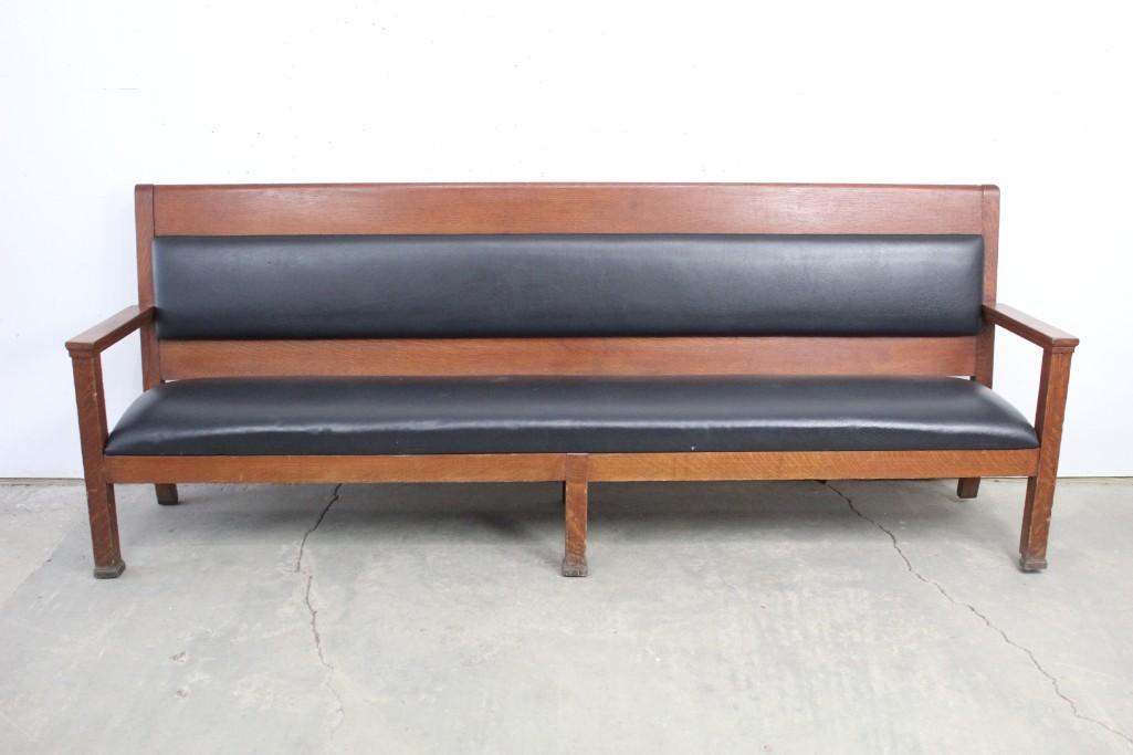 8 Foot Antique Oak & Leather Railway Station Bench (1 of 7)