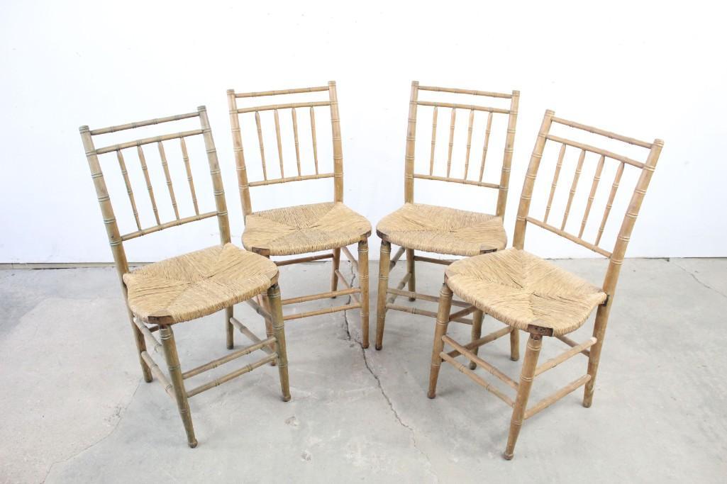 Set of 4 19thC Birdcage Windsor Chairs,Bamboo Rush Seat (1 of 8)