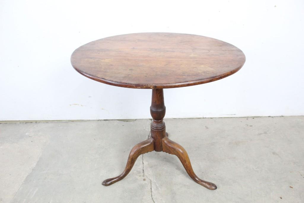 19thC Wood Country Tilt Top Table,Wrought Iron Hardware (1 of 18)