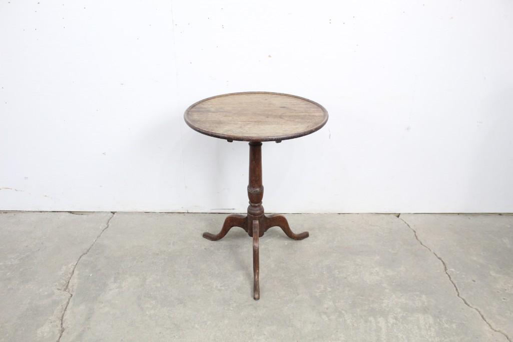 Antique Oak Tilt Top Side Table,Turned Pedestal, 3 Legs (1 of 13)