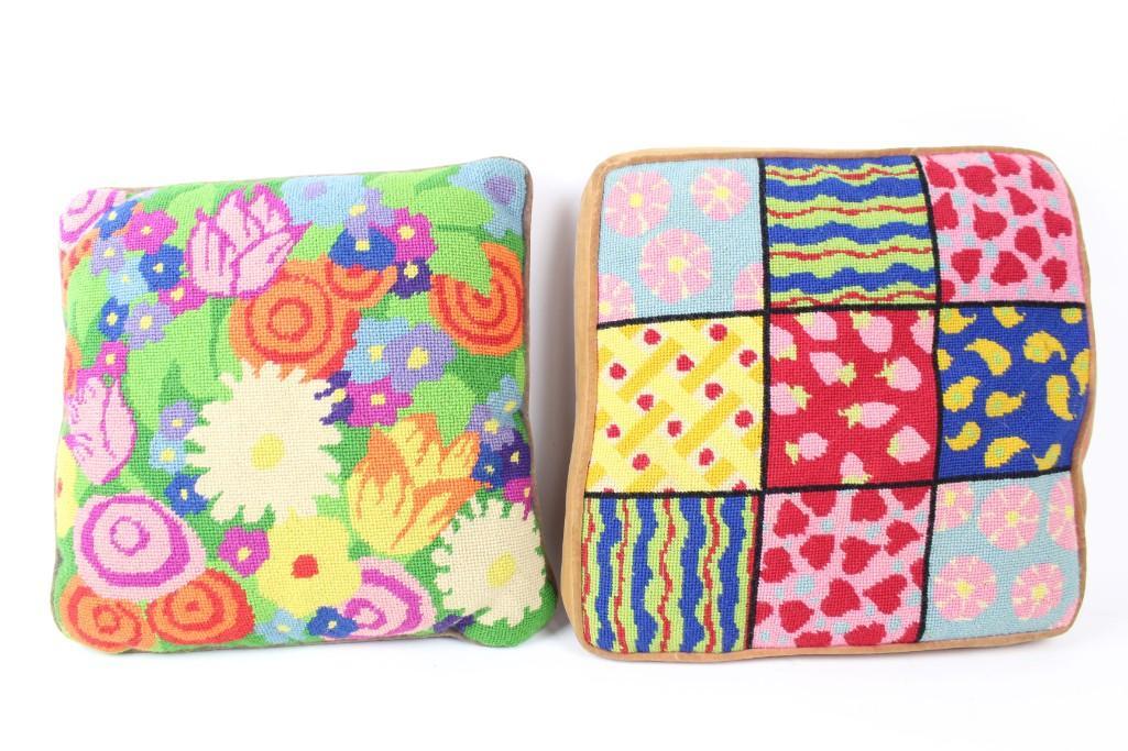 Pair Vintage Mid Centuy Modern Needlepoint Pillows (1 of 7)