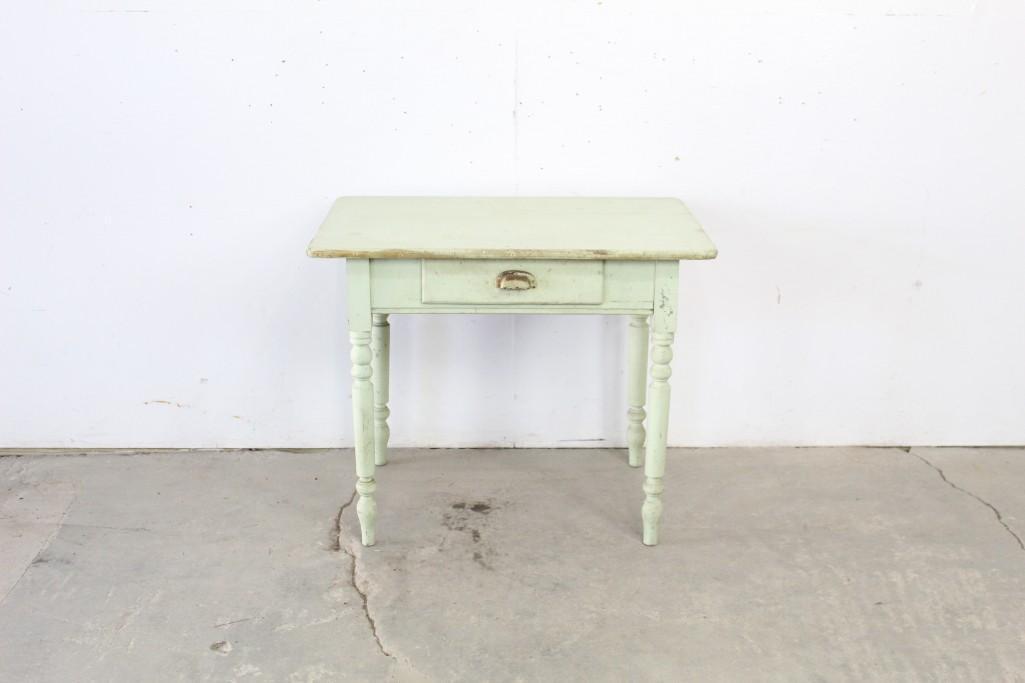 Antique Green Painted Wood Farm Table Desk w/ Drawer (1 of 7)