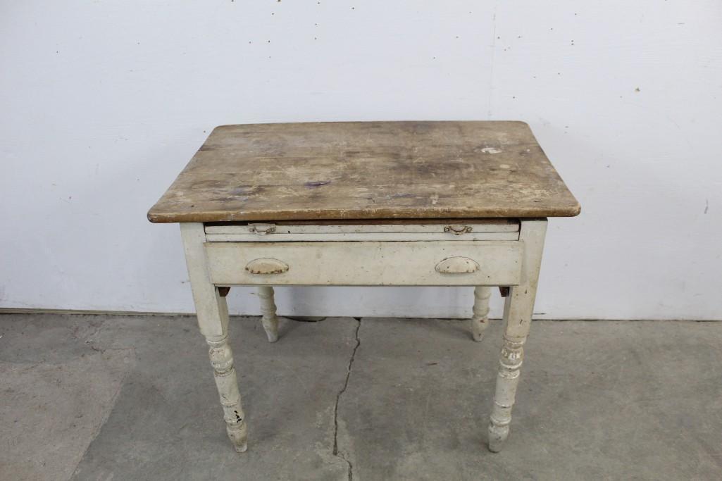 Primitive Painted Bakers Side Table w/ Pullout Board (1 of 7)