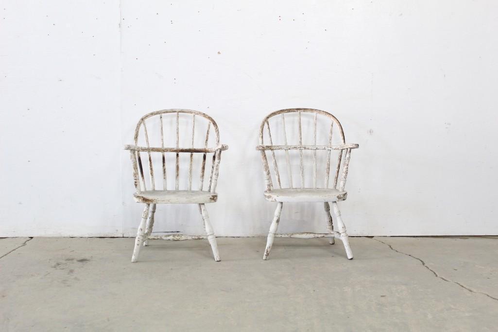 Antique Pair of White Painted Windsor Children's Chairs (1 of 5)