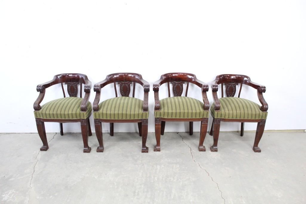 4 Barrel Back Carved Nouveau Armchairs Upholster Seat (1 of 8)