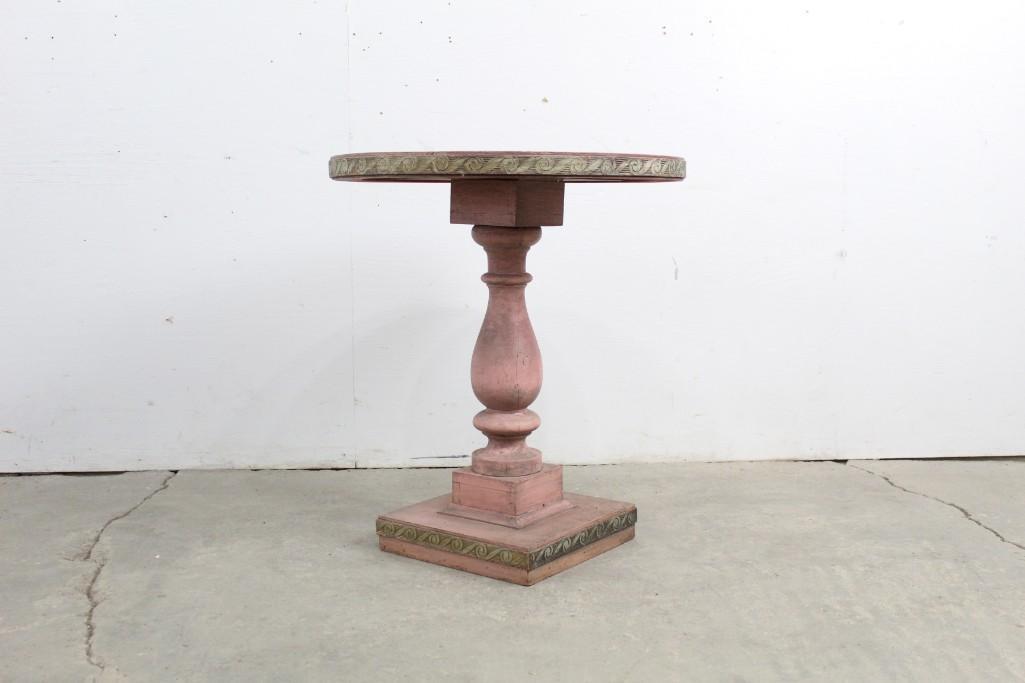 Vintage Painted Pink Wood Round Top Pedestal Table (1 of 7)