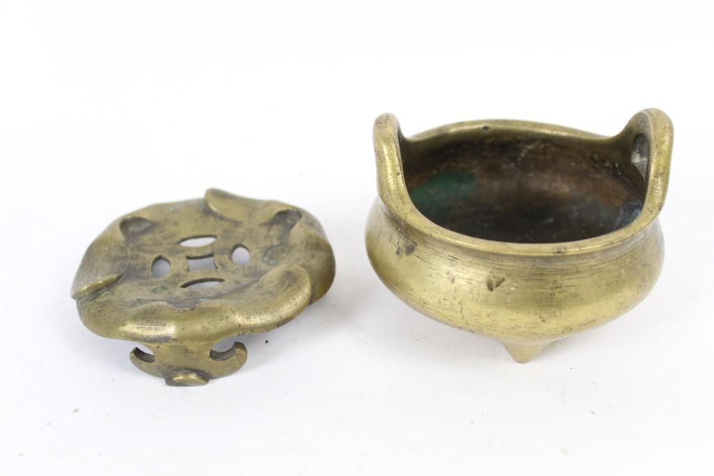 Antique Asian Bronze Incense Holder with Top and Base (1 of 7)
