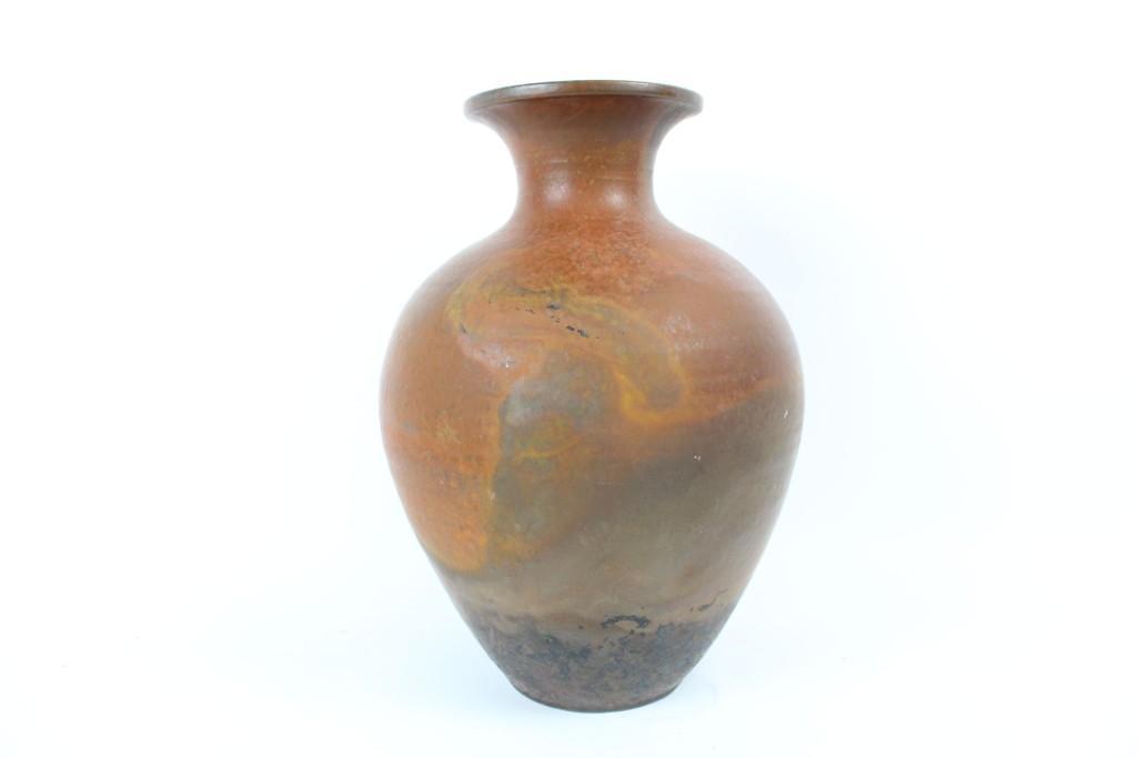 Antique Large Matte Brown Glazed Pottery Vase,Burnt (1 of 7)