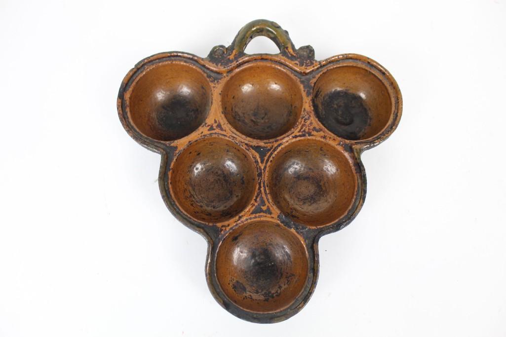Antique Glazed Green Redware Muffin Mold Baking Pan (1 of 5)