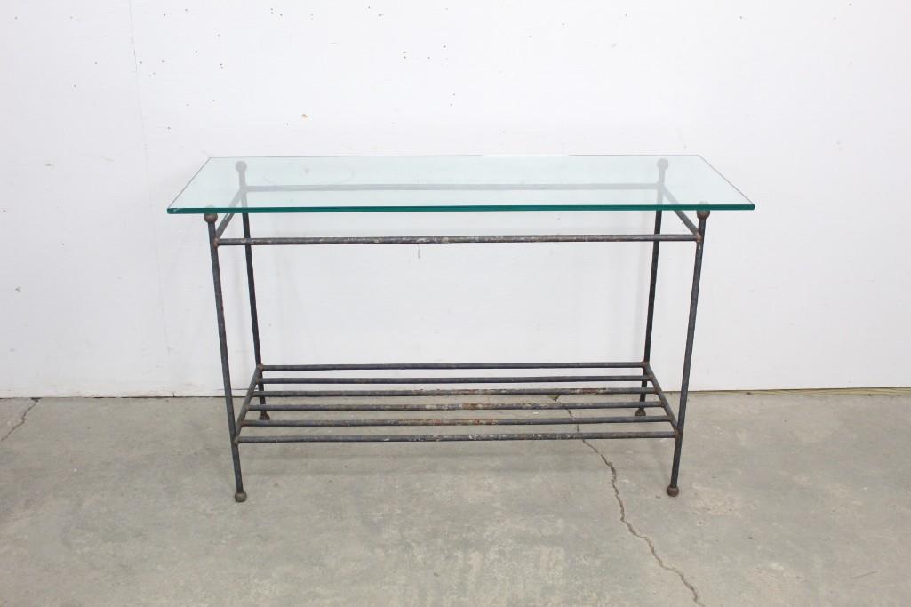 Mid Century Modern Glass Top Wrought Iron Console Table (1 of 8)