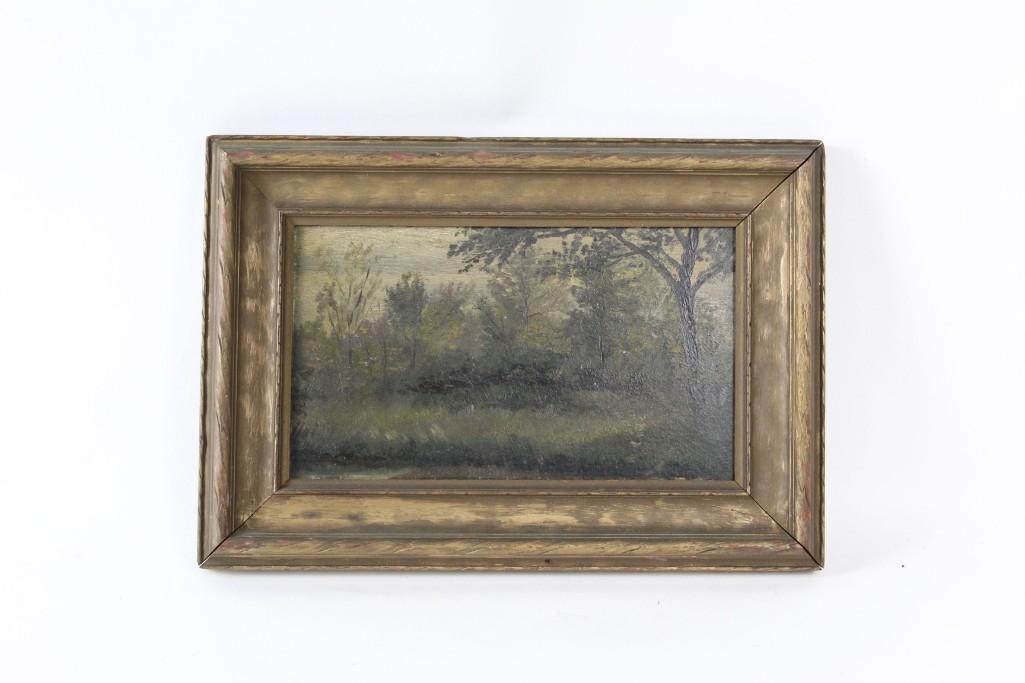 Small Antique Framed Forest Scene Painting,Signed (1 of 5)