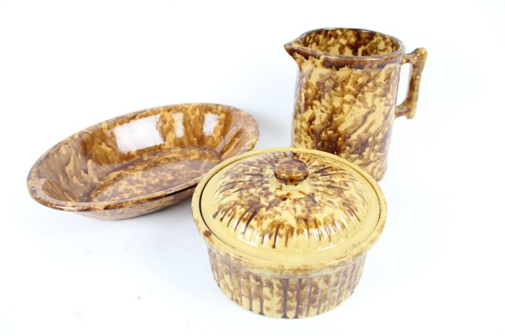 Antique Lot of Spongeware Pottery,Pitcher,Dish,Platter (1 of 14)