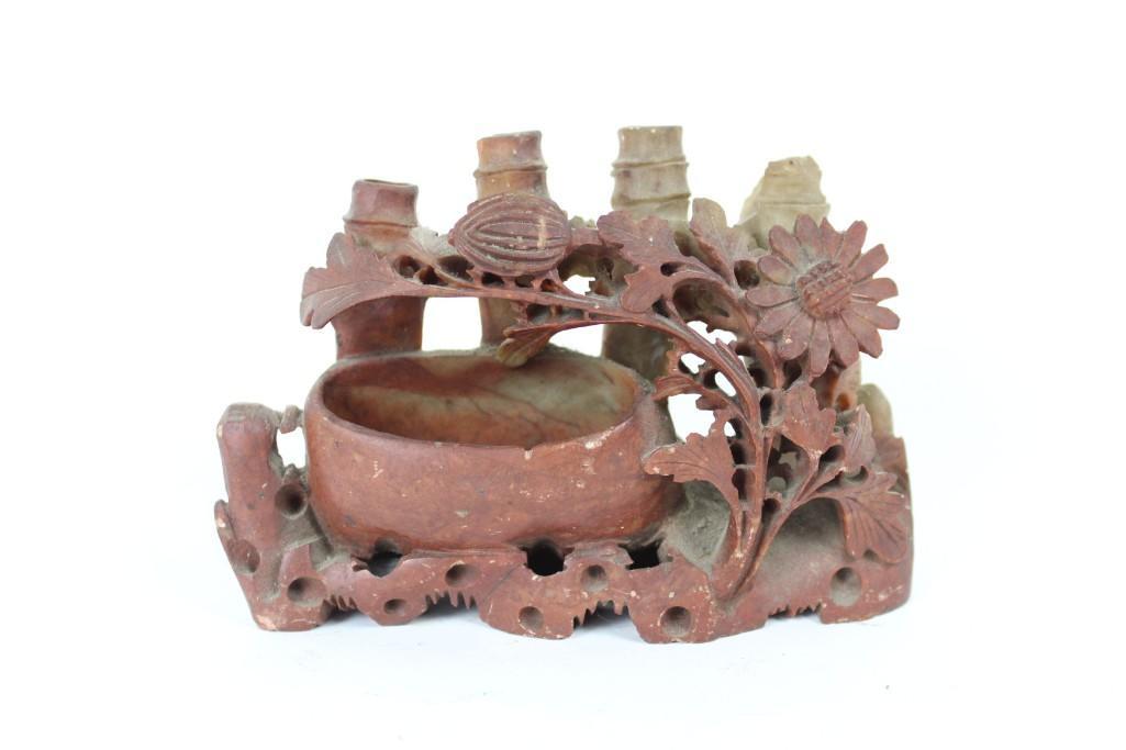 Antique Soapstone Carving w/ 4 Bud Vase marked China (1 of 8)