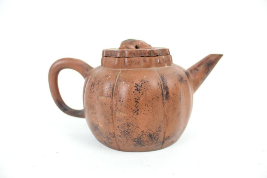 Antique Chinese Yixing Clay Tea Pot with Pumpkin Shape (1 of 8)