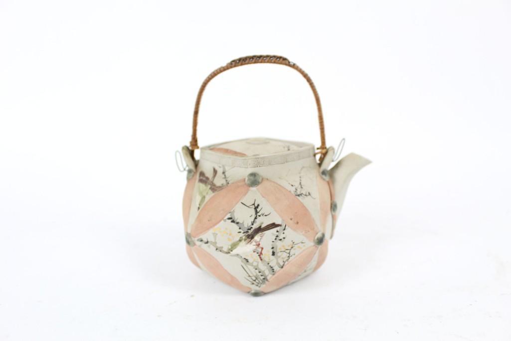 Antique Japanese Banko Pottery Tea Pot w/ Birds,Flowers (1 of 11)
