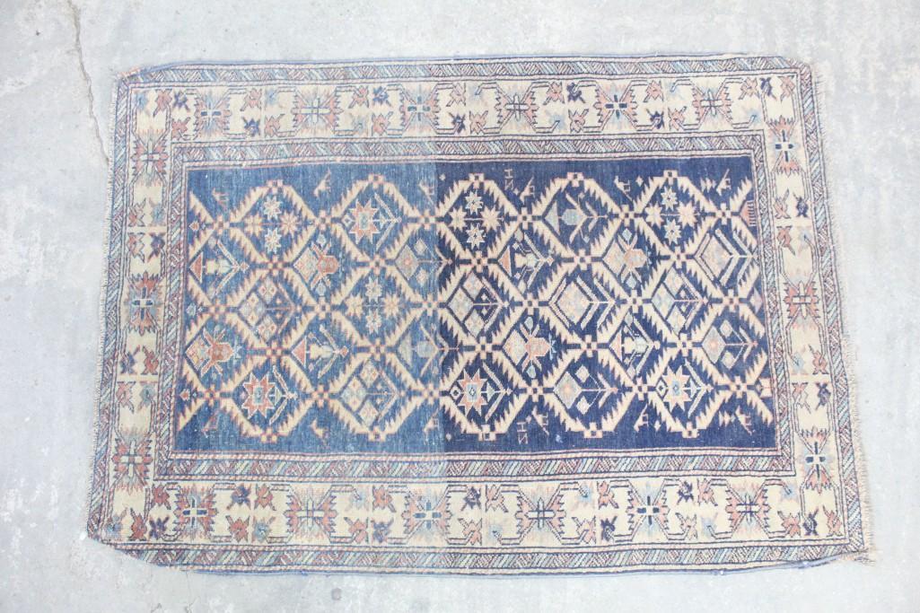 Vintage Blue White Orange Kilim Rug w/Flowers & Birds (1 of 4)