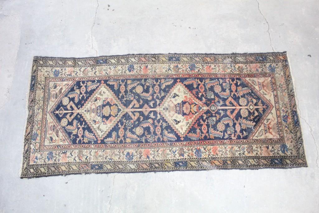 7ft Oriental Runner Rug Carpet Geometric Blue & Red (1 of 7)