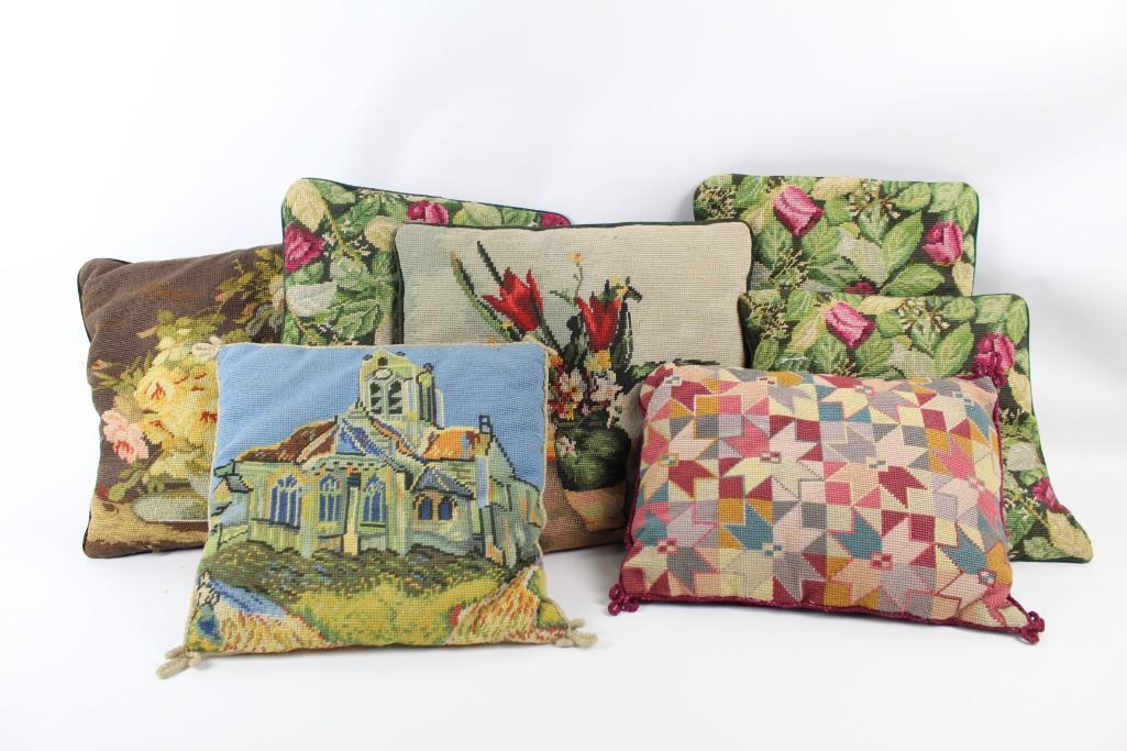 Collection of 7 Needlepoint Pillows, Floral, Still Life (1 of 10)