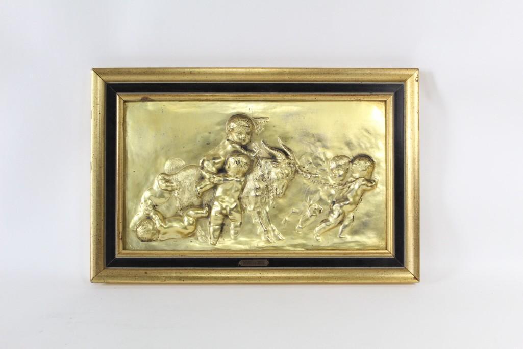 Antique Framed Bronze Bas Relief Enfants al la Chevre (1 of 4)