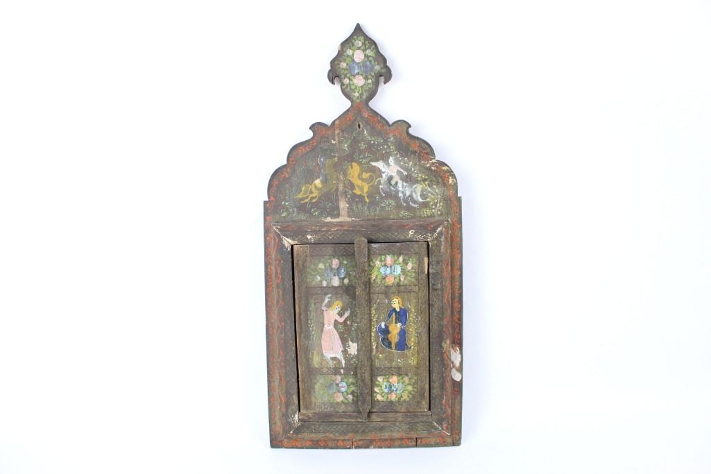 Antique Wood Mirror Paint Decorated Figures,Folk Art (1 of 10)