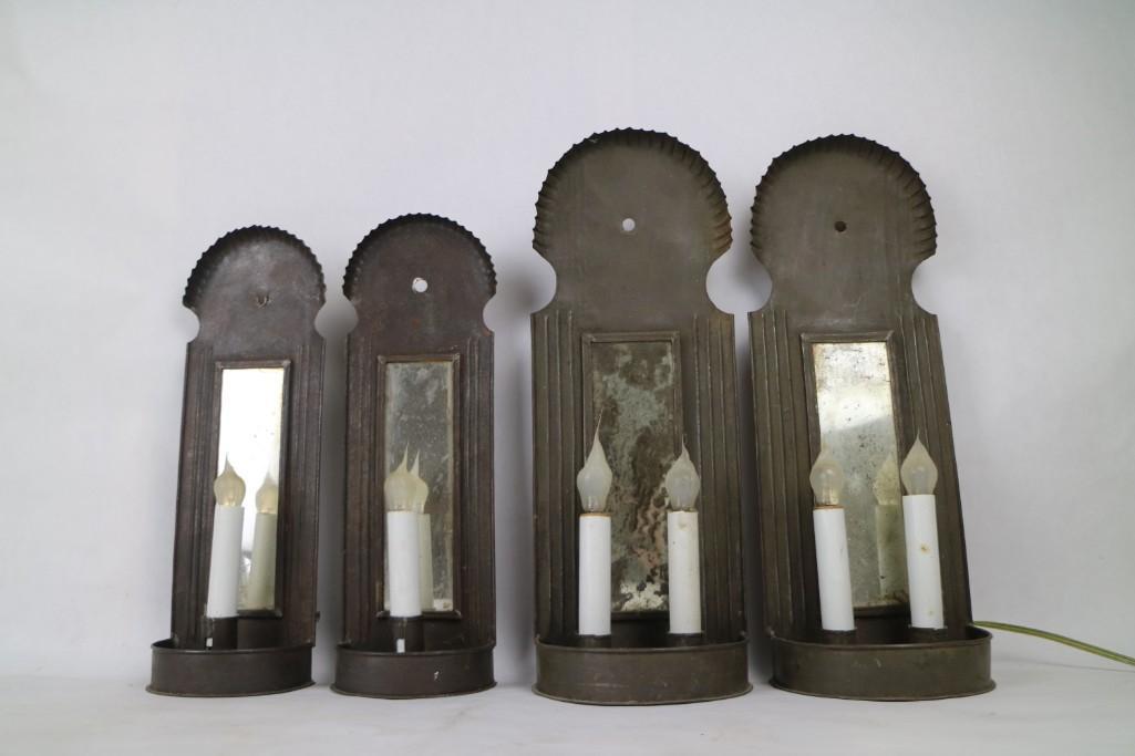 2 Sets Pairs Tin & Mirror Back Electric Candle Sconces (1 of 9)
