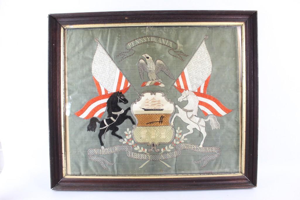 Antique Embroidery Pennsylvania Art w/Horse & Eagle (1 of 9)