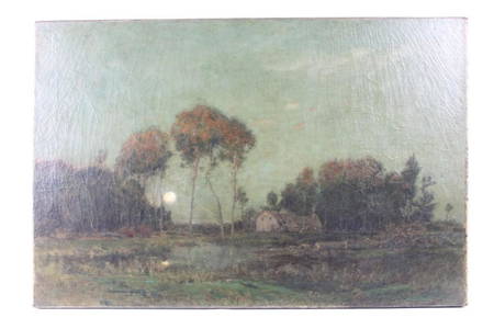 Antique Oil Landscape Painting,Full Moon, Richard Pauli
