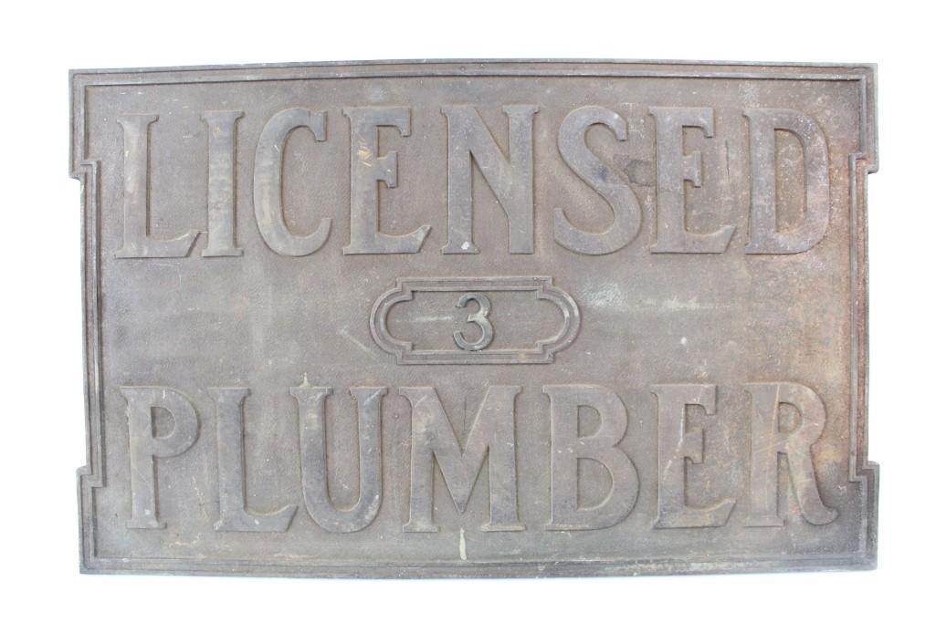 Antique Cast Iron "Licensed Plumber" Sign,Bathroom,Kitc (1 of 5)