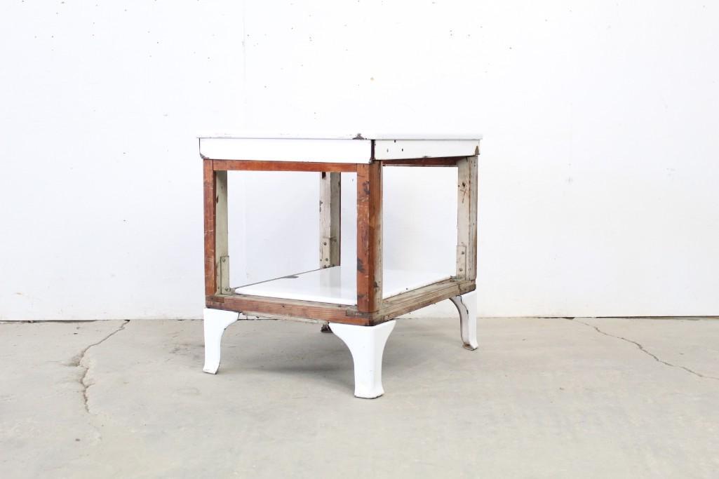 Antique Enamel White & Wood Kitchen Table,Industrial (1 of 6)