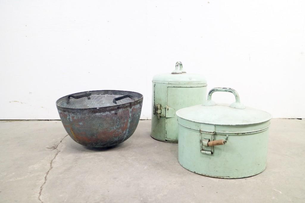 2 Antique Metal Food Storage Caddy & Copper Strainer (1 of 6)