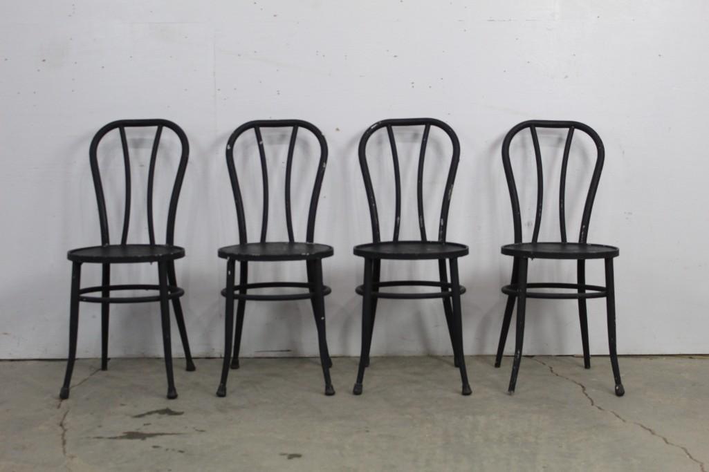 Set 4 Black Metal Industrial Medical Cafe Chairs,Thonet (1 of 6)