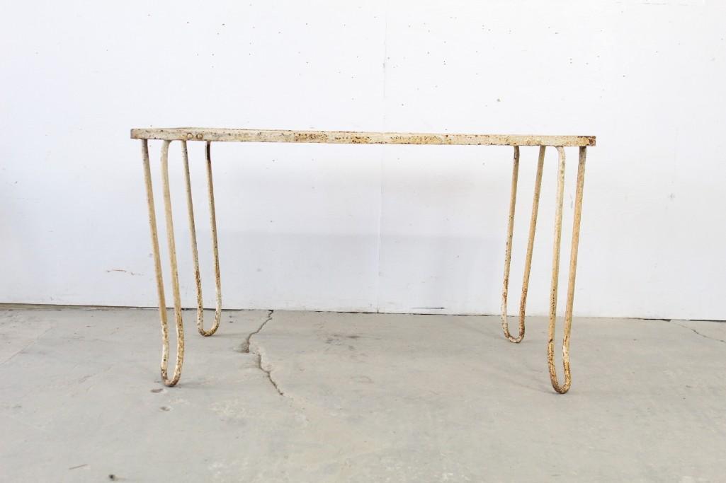 Antique White Painted Metal Patio Table Perforated Top (1 of 6)