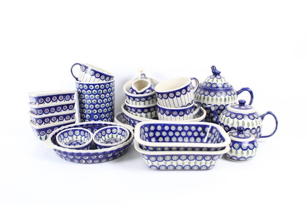 Huge 29+ Set  Boleslawiec Polish Peacock Stoneware (1 of 19)