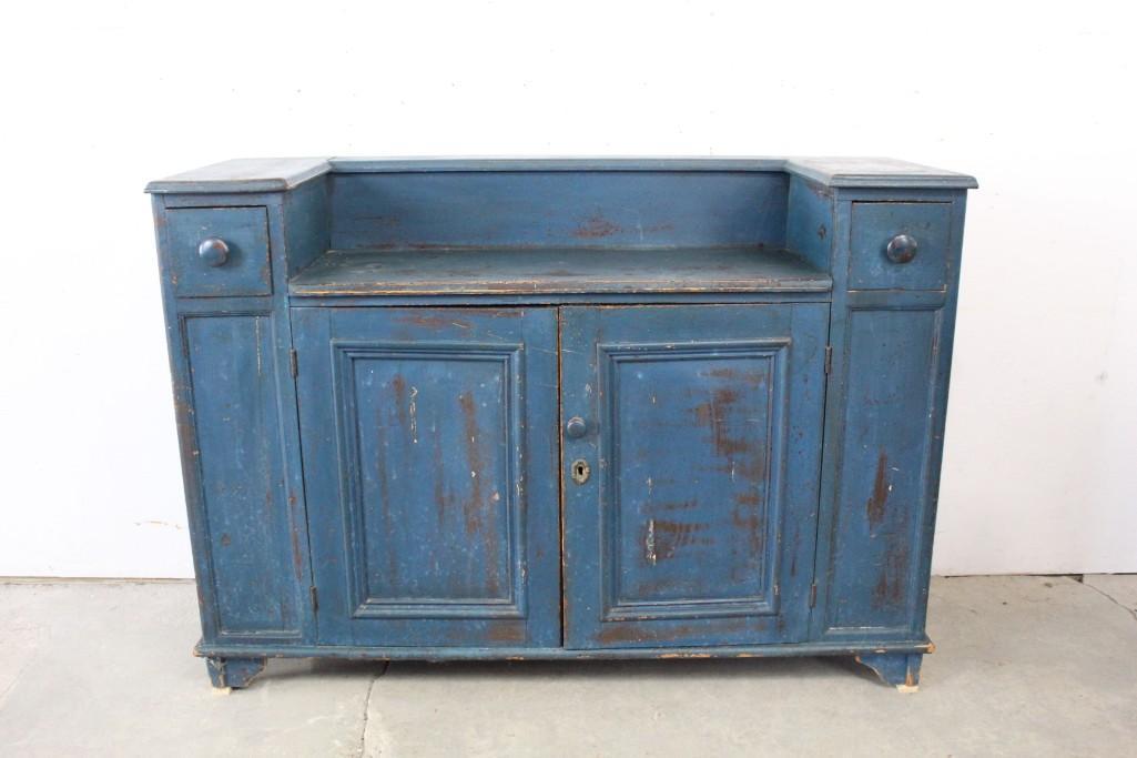 Primitive Country Painted Blue Cupboard Sideboard (1 of 12)
