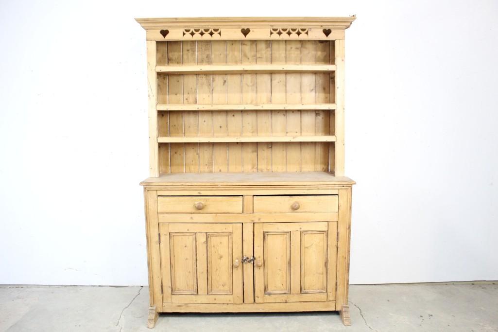 Country Pine Stepback Cupboard with Cut Out Hearts (1 of 10)