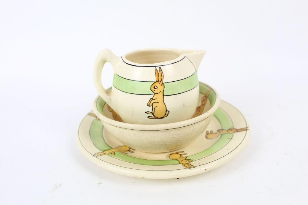 Antique Lot of 3 Roseville Pitcher Plate Bowl w/Rabbits (1 of 13)