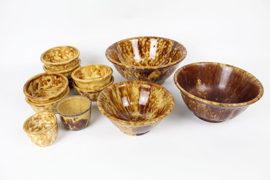 Huge lot 10 Antique Rockingham Style Spongeware Pottery (1 of 10)