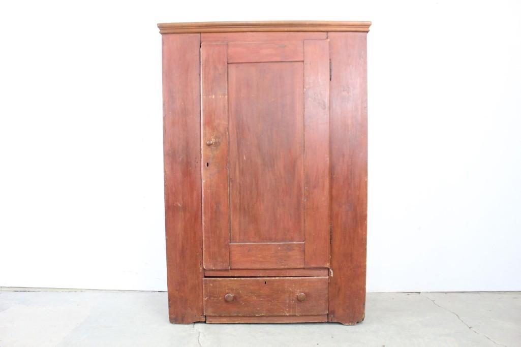Primitive Red Painted Wood Country Wardrobe,Cupboard (1 of 9)