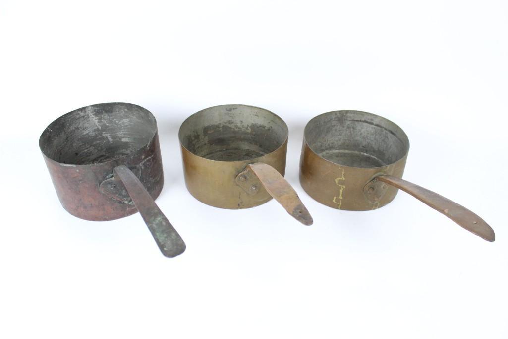 3 Antique Copper Pans w/ Handforged Dovetail Handles (1 of 11)