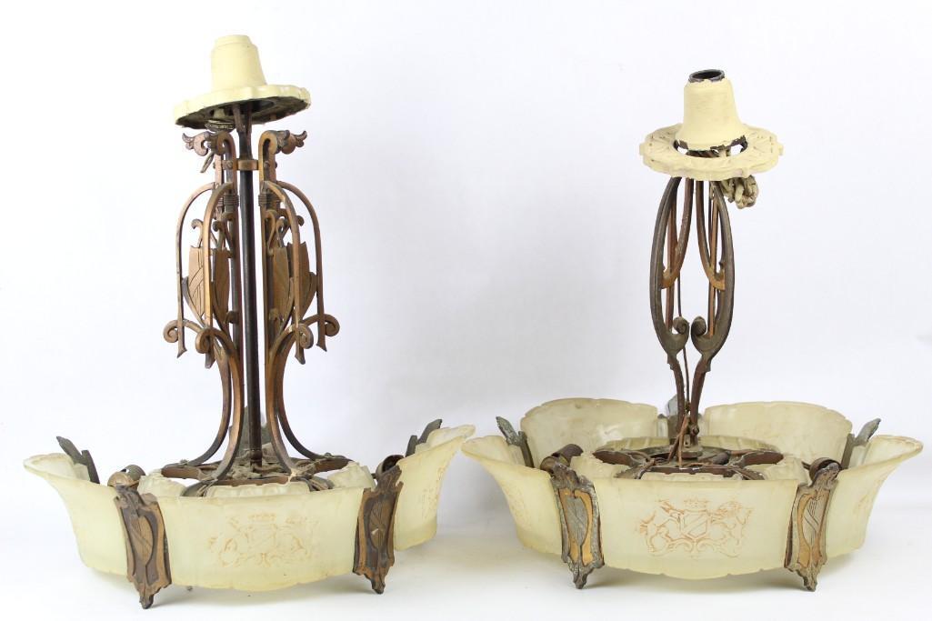 Antique Hanging Slip Shade Light Fixture & 1 for Parts (1 of 6)