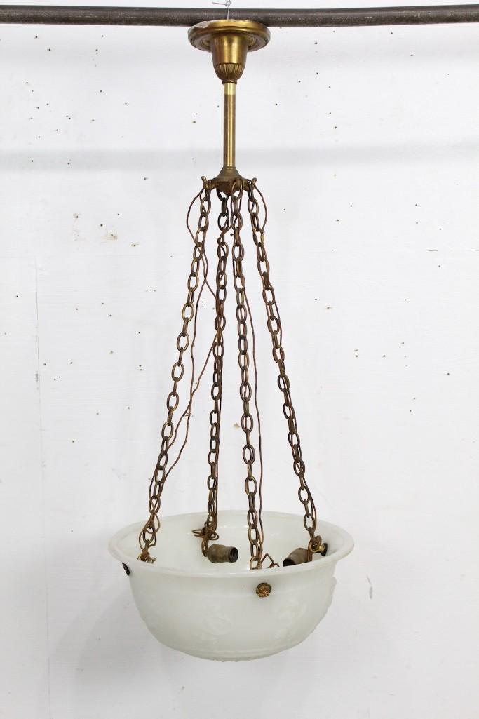 Large Antique Milk Glass Hanging Light Fixture (1 of 8)