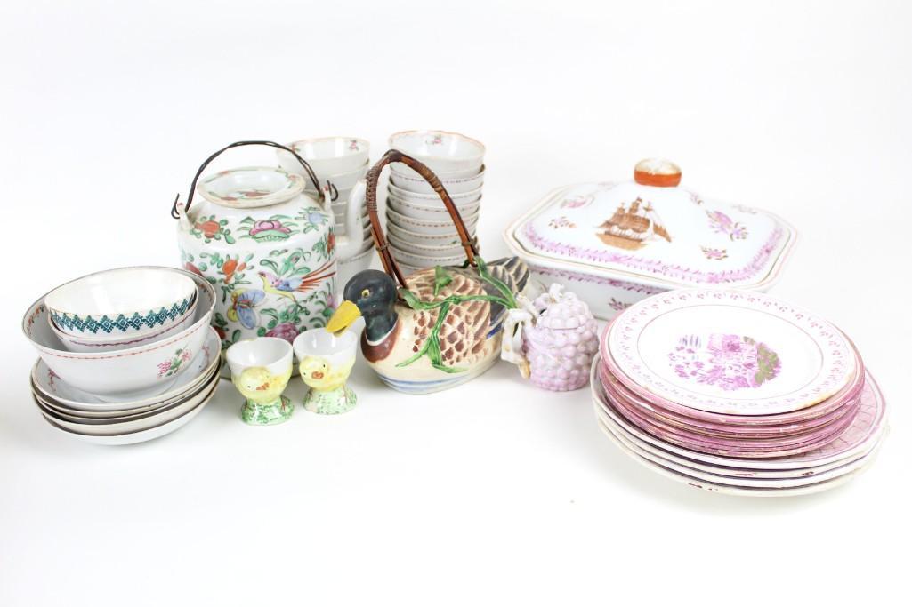 Lot of Antique Dishes,Ship Covered,Duck Tea Pot (1 of 15)