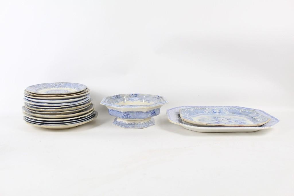 Lot of 16, 19th c. Blue Transferware Plates, Platters (1 of 17)