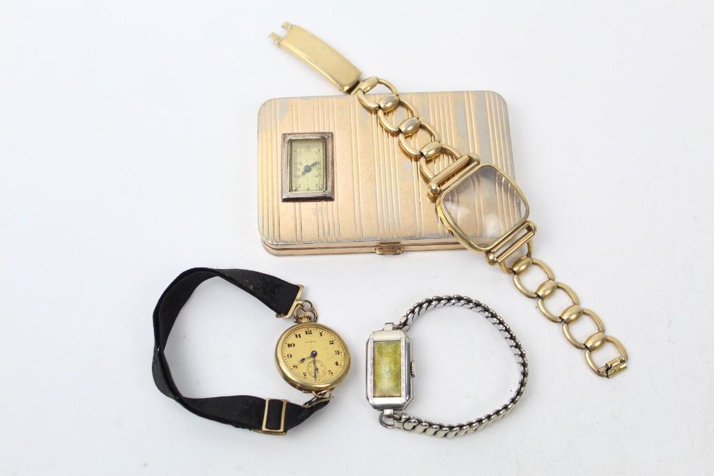 3 Vintage Ladies Elgin Wristwatch & Evans Compact Clock (1 of 14)