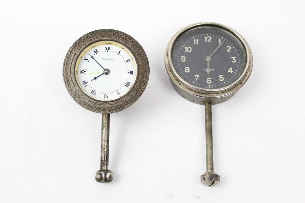 2 Antique Car Automobile Dash Clocks, Waltham & Jaeger (1 of 10)