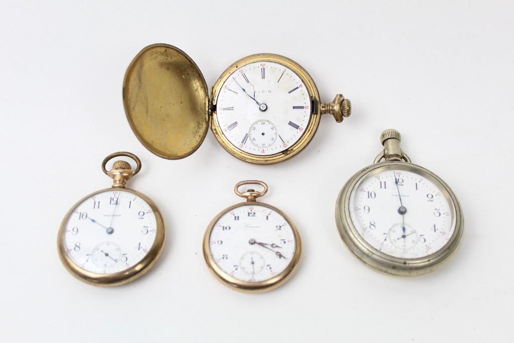 4 Antique Pocket Watches, Elgin, Waltham & Tavannes,Gol (1 of 12)