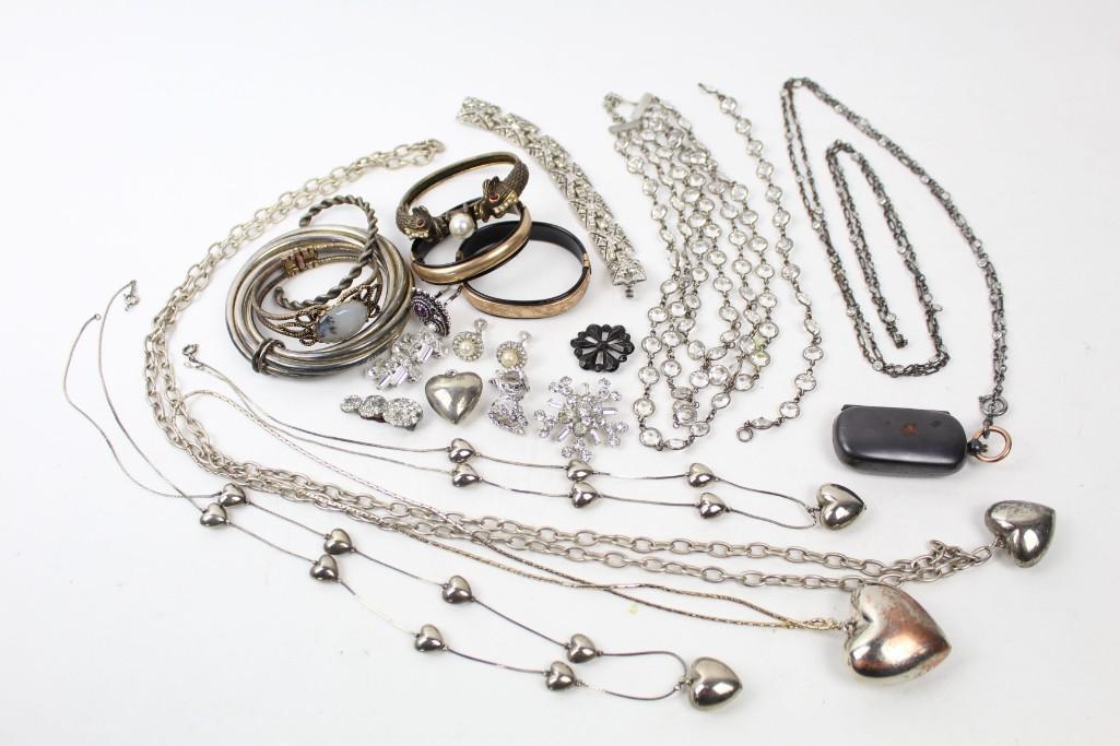 Large Lot Vintage Costume Jewelry Silver & Crystals (1 of 6)